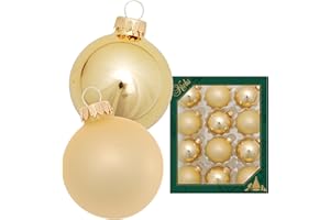 Krebs Glas Lauscha - Adornos para árbol de Navidad/bolas de Navidad - Caja con 12 bolas doradas brillantes de cristal en un tamaño de 5 cm