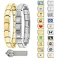 papasgix 23pcs Italian Charm Bracelet Gold Silver Set with Starter Brascelet, Assorted Charms and Opening Tools, 9mm Modular Italian Charm Bracelet Links Handmade DIY Jewelry Gifts