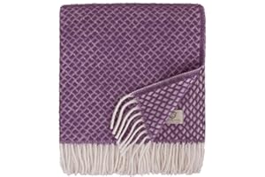 Linen & Cotton Piękna miękka wełniana narzuta/koc Sofia - 100% czysta wełna nowozelandzka, fioletowo-fioletowy (130 x 170 cm) kolano/ciepła pled sofa łóżko kanapa kanapa kanapa narzuta na łóżko