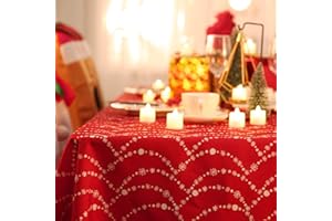 Deconovo Home Decorations Christmas Table Cloth 54x108in(137x274cm) Oxford Fabric Snow Dome Necklace Pattern Waterproof Rectangular Tablecloth Wipe Clean Tablecloth Rectangle Tablecloth for Party Red