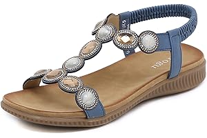 ZOEASHLEY Sandalen Damen Strass Flache Sandaletten Sommer Offene Zehe Zehentrenner Bohemian Flip Flops