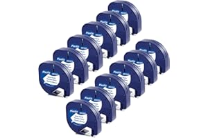 12X Nastri per Etichette MarkField Compatibile con Dymo LetraTag Plastica Etichette 12mm x 4m White Plastic Nastro, Compatibile con Dymo Letratag LT-110T LT-100H 2000 Plus QX 50 XR XM