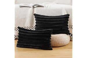 Madizz Juego de 2 Fundas de Almohada Decorativas Felpa Funda de cojín Suave a Rayas para la Carcasa de la Almohada del Dormitorio del sofá Negro 40 x 60 cm