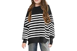 Haloumoning Ragazze A Righe Oversized Maglione Bambini Autunno Inverno Moda Maniche A Pipistrello Girocollo A Costine Spacco Laterale Maglione Maglia