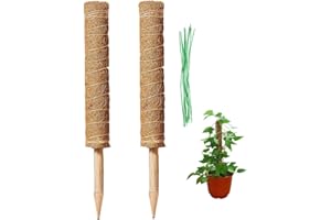 HH-LIFE 2 pièces, perches totem en fibre de coco avec 10 attaches torsadées, support pour plantes grimpantes en fibre de coco, Piquets en fibre de coco pour plantes grimpantes 43cm