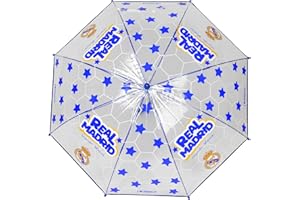 CYPBRANDS Real Madrid- Paraguas infantil, Paraguas Manual para Niños, Transparente, 8 Varillas y Tubo Metálico de Gran Resistencia, Producto Oficial