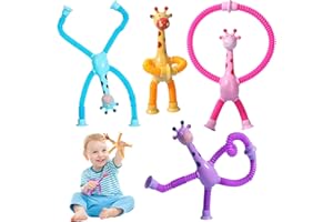 LURNODY Pack of 4 Telescopic Giraffe Suction Cup Toy Children, Telescopic Giraffe Toy with Suction Cup, Telescopic Suction Cup, Giraffe Toy, Party Gifts, Giraffe Toy for Car Ride