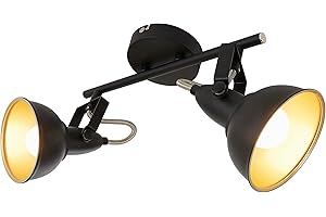 Briloner Leuchten Lampe plafonnier avec 2 spots pivotants et orientables dans un design rétro vintage – Douilles E14, 40w max. – Coloris noir & or mat