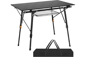 Nestling® 91 x 52cm, Tavolo Pieghevole Da Campeggio In Alluminio -Regolabile In Altezza Portatile Da Tavolo Da Giardino/Barbecue/Tour Self-Driving + (Spalle Borsa) Nero