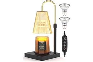 LAPEASY Candle Warmer Lamp, Adjustable Height Electric Candle Warmer with Timer & Dimmer Wax Melt Warmer for Small & Large Jar Scented Candles (Black & Clear Glass)