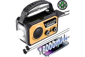 BIAOQINBO Radio Solare da 16000 mAh, AM/FM radio Portatile di Emergenza, Radio a Pile con Batteria ricaricabile da 59200 mWh, Torcia a LED, Allarme SOS e manovella Dynamo per campeggio, viaggi (Arancione)