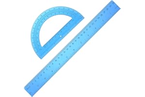STYQUENZER Ruler 12 Inch, Geometry Set Clear Ruler and Protractor Set Plastic Rulers Math Maths Sets for Secondary School, Transparent Rulers Drawing Protractor for School Home Supplies Drawing (Blue)