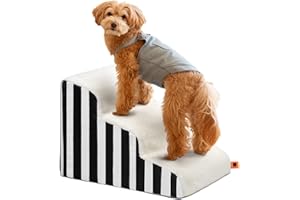 MEWOOFUN Dog Stairs to Bed 3 Steps 43cm High Pet Stairs - 30D Foam Dog Steps for Small Dog and Cat, Non-Slip Bottom Dog Ramp Indoor (white-3 steps)