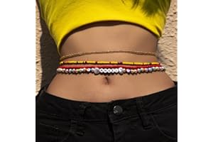 Zookey Catene a Vita Africana Perline Colorate Catene a Vita Catena Elastica a Strati Catena per il Corpo Gioielli per Donne e Ragazze