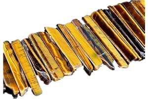 AITELEI Natural Tiger Eye Crystal Points Beads Irregular Flat Strip Loose Stick Beads Gemstone for Jewelry Making Healing Crystal Polished/Raw Quartz Top Drilled