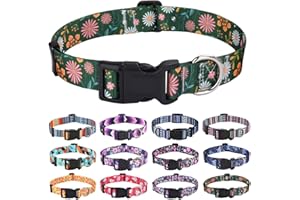 Mihqy Hundehalsband Verstellbares, Weich & Komfort Nylon Hunde Halsband für Kleine Mittlere Große Hunde Welpen Katzen(Dunkel Grüne Blume, S)