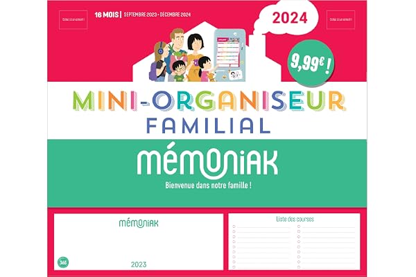 Mini-organiseur familial Mémoniak, calendrier familial mensuel (sept. 2023- déc. 2024)