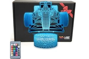 MARZIUS Race Sports Car 3D Illusion Table Lamp Roadster Shape Night Light with Greeting Card,Luminous Base,16 Colors Change,Remote Control,For Men, Women, Kids, Boys, Teens Gifts (F1 Formula 2)