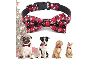 QUOHE Collare Natalizio per Cani e Gatti, Collari con Farfallino Natale Collare Regolabile con Fiocco Staccabile, Costume Rosso Regalo Decorazione Natale per Cani di Piccola Taglia Medio Grande Gatti (XS)