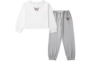 Ofanyia Kids Girl Tracksuit Clothes Set Long Sleeve Butterfly Print Sweatshirt Crop Tops + Pants Suit Children Girls Spring Fall Outfits Set Sports Hip Hop Costume