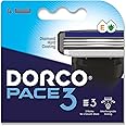 Dorco Pace 3 Men's Blade Refill, 4 Count, Upgraded Lubricating Strip, Open Flow Blade, Pivoting Head, Guard Bar
