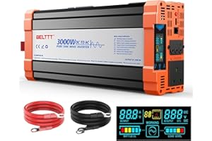 Rewing 3000W Power Inverter 12V to 230V AC Pure Sine Wave Inverter,Car Inverter DC 12v to AC 230V UK with AC Sockets Dual Car Adapter With LED Display Suitable for Travel, RV, Camping (3000W)