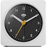 Braun Klasik analog alarm saati, erteleme ve ışık, sessiz kuvars s&uuml;p&uuml;rme hareketi, Crescendo beyaz ve siyah bip alarmı, BC03W