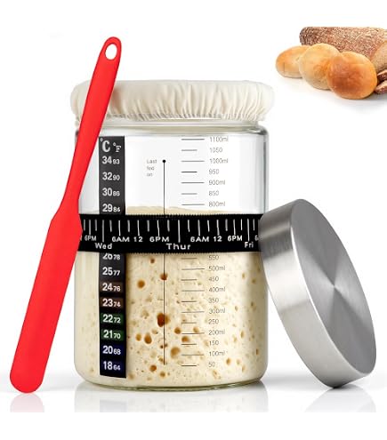 Sauerteig Starter Set 730ml – Glas Mit Holzdeckel, Stoffabdeckung, Thermometerband Und Datumsmarker!