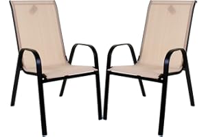 Marko Outdoor Stacking Textoline Chair Black Outdoor Bistro High Back Seating Restaurant Cafe (2 Chairs, Cream)