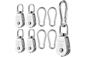 GmeDhc 20MM Polea Carrucola, 4 Piezas Poleas Acero Inoxidable con 4 Piezas Mosquetón - Carga 75kg, para Cuerdas Uso Interior y Exterior