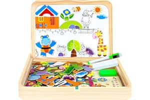 OSLINE Montessori Wooden Toys for 3 4 5 Year Olds,Kids Educational Toys for 3-6 Year Old Girl Boy Gifts,Wooden Magnetic Puzzle Games Blackboard Jigsaw,Toddler Crafts for 2-6 Year Olds Birthday