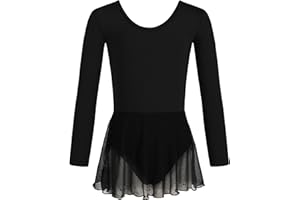 HIPPOSEUS Ragazza Vestito da Balletto Manica Corta/Lunga Tutu Body da Danza Leotard con Tulle Gonna