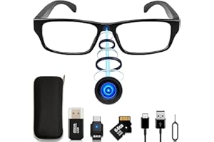 SURKOS Mini Camara Espia Oculta Camuflada, Gafas con Camara Sin AGUJERO DE LENTE, FULL PACK (MicroSD 64GB C10 + Lector + OTG Type-C para Ver en el Móvil + Funda), Sin LUZ DE GRABACIÓN, Grabación en Bucle.