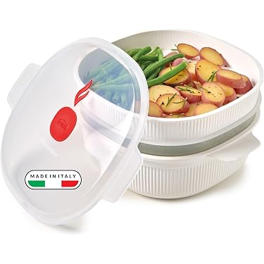 Set 2 Contenitori In Silicone Per Cottura A Vapore In Microonde - Resistenti Al Caldo/freddo, Multifunzione