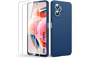 Byvuwiay Funda Compatible con Xiaomi Redmi Note 12 4G (No para 5G), con 2 Piezas Cristal Templado, Carcasa de Líquida TPU Anti-Choque, Carcasa Xiaomi Redmi Note 12 4G, Azul