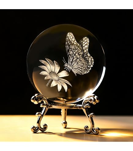 HDCRYSTALGIFTS Sfera Di Cristallo Con Lupo Inciso 3D, 60mm, Base Treppiede In Metallo, Portafortuna Feng Shui, Regalo - 4