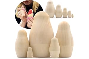 AEVVV Lot de 5 poupées gigognes russes vierges – Poupées non peintes – Poupées gigognes russes à peindre – Poupées gigognes vierges – Cadeau à faire soi-même