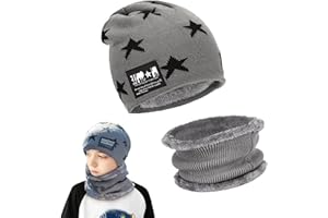 May Huang Conjunto de Gorro de Punto Invierno Térmico y Bufanda para Niños, Invierno Calentar Gorro Bufanda Sombrero Set para Niños y Niñas, 5-15 Años