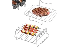 Air Fryer Rack Compatible with Ninja Tower Dual Air Fryer AF300UK AF400UK Air Fryer Accessories 2Pcs Gekufa 304 Stainless Steel Air Frye Racks for Instant/Salter Most 7.6-9.5L Dual Air Fryer