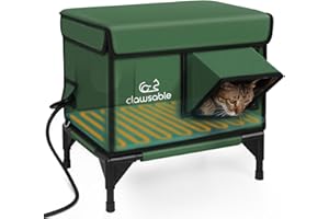 Clawsable Indestructible Heated Cat House for Outside Winter, 100% Waterproof, Safe Escape Door, Insulated Outdoor Cat Shelter with Heater for Feral Barn Cat Kitty