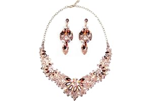 KONFEN Wedding Bridal Jewellery Set, Crystal Necklaces and Earrings Set, Crystal Flower Pendant Dangle Earrings Necklace, Crystal Leaf Jewellery Gift Set for Women Girls, White/Green/Purple/Red/Gold