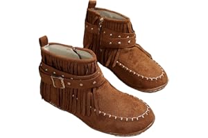 Generisch Bottes de cowboy à franges pour femme - Bottes western à enfiler - Bottes plates - Bottines plates - Automne et hiver - Bottines élégantes - Bottines courtes vintage