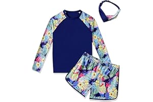 KID1234 Girls Swimsuit Long Sleeve Two Piece Sun Protection UPF 50+ Swimwear Rash Guard Shirt Summer Beach Swimming Costume Navy