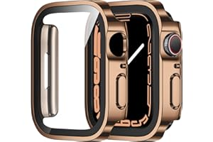 ZZDZZ 2 Stück Hülle Kompatibel mit Apple Watch Series 9 Series 8 Series 7 45mm Schutzhülle mit Glas Displayschutz, Ultradünne Hart PC Schutz Case für iWatch 45mm (Roségold/Roségold)