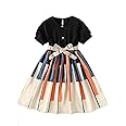 PAMBERSTON Girls Geometric Print Dress for Kids, Fit and Flare, Round Neck, Frock for Girls (Black)