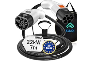 ‎KUAX KUAX Typ 2 Ladekabel 22KW 3 Phasen Ladekabel mit 32A, 7M, 22KW, IP54, IEC-62196-2 geeignet für Model S/3/X/Y | e-Golf/e-UP/ID.3 | i3/i8 (Weiß)