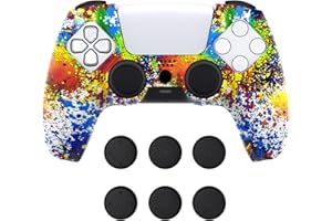 PlayVital Pure Series Dockable Model Anti-Slip Silicone Cover Skin for ps5 Controller, Soft Rubber Grip Case for ps5 Controller Fits with Charging Station with Thumb Grip Caps - Colorful Splash