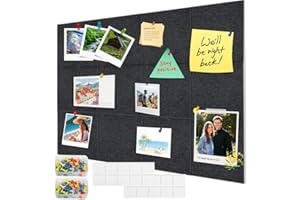 PEELANMALL Lot de 12 grands tableaux d'affichage autocollants en feutre 30 x 30 cm - Carreaux muraux en feutre avec push-broches - Décoration murale pour bureau, cuisine, photos