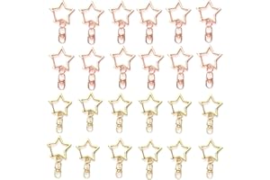 GUANGJIA 24 Pieces Star Metal Keychain Metal Pentagram Keyring DIY Key Chains Accessories for Making Key Ring Pendant and Crafts Jewelry Making Findings(Gold, Rose Gold)