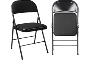 ARIANA HOMEWARE Folding Chairs Padded Fabric Seat - Heavy Duty Metal Frame - Multi-Purpose Foldable Backrest Chair - Easy Fold & Store Cushioned Seats (Black, 1 x Chair)